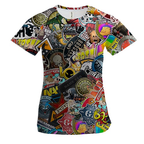 Жіноча 3D футболка CS 2 - Sticker Bombing