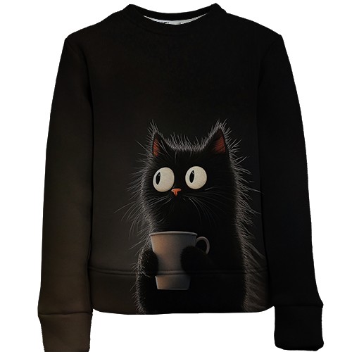 Детский 3D свитшот Кот с чашкой напитка