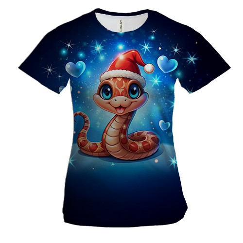 Женская 3D футболка с новогодней змеей