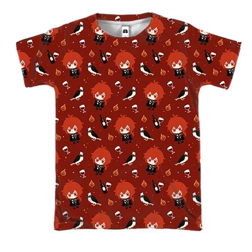 3D футболка Дилюк паттерн - Genshin Impact