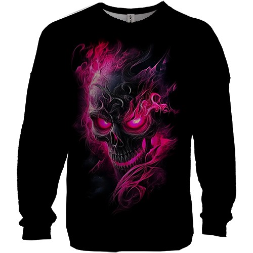 3D світшот Череп у рожевому полум