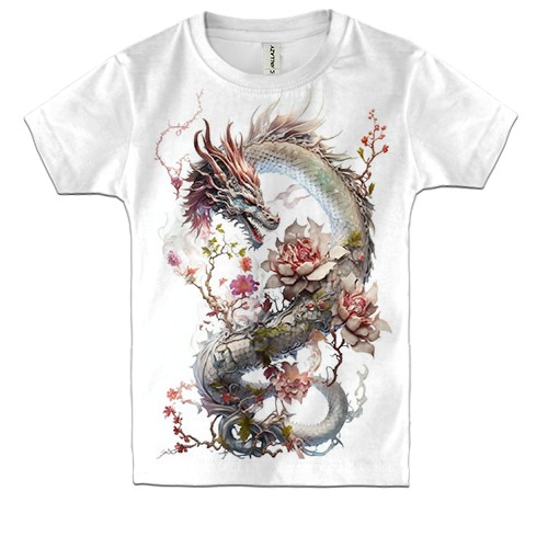 Детская 3D футболка Дракон в цветах