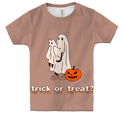 Дитяча 3D футболка Котик та привид