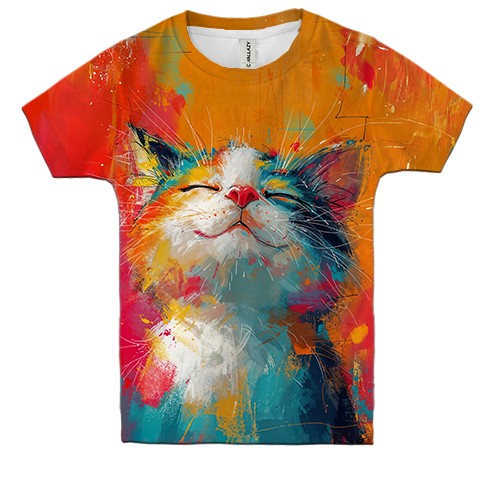 Детская 3D футболка Счастливый Кот в цветных красках
