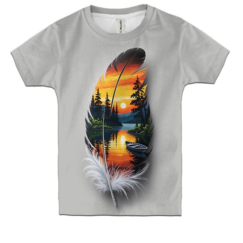 Детская 3D футболка Перо с пейзажем