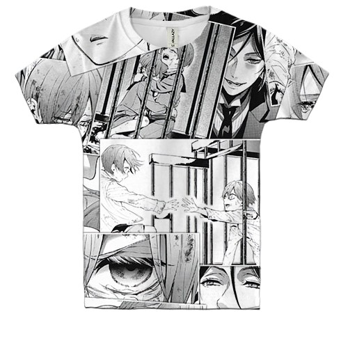 Детская 3D футболка Тёмный дворецкий, манга-паттерн