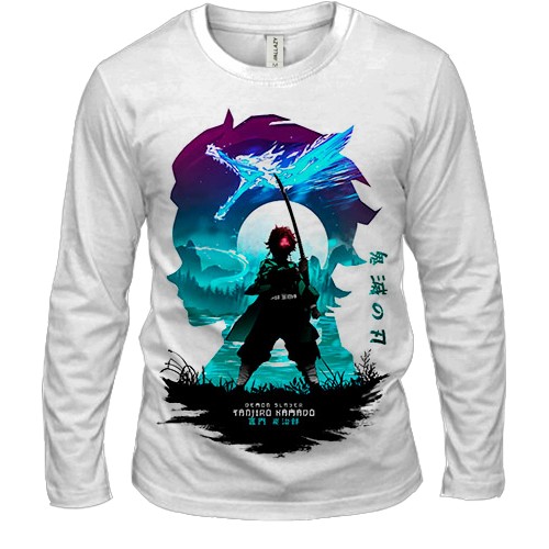 Мужской 3D лонгслив Танджиро Камадо, силуэт - Клинок рассекающий демонов