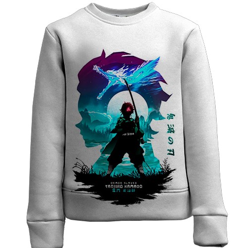 Детский 3D свитшот Танджиро Камадо, силуэт - Клинок рассекающий демонов