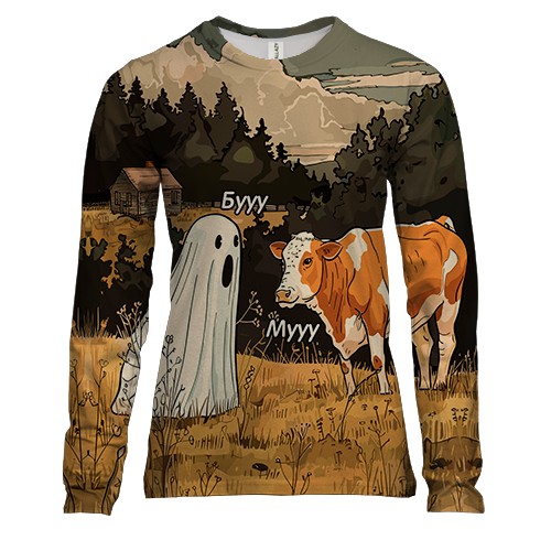 Женский 3D лонгслив Корова и привидение