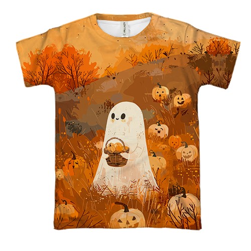 3D футболка Привид з гарбузами, Хелловін