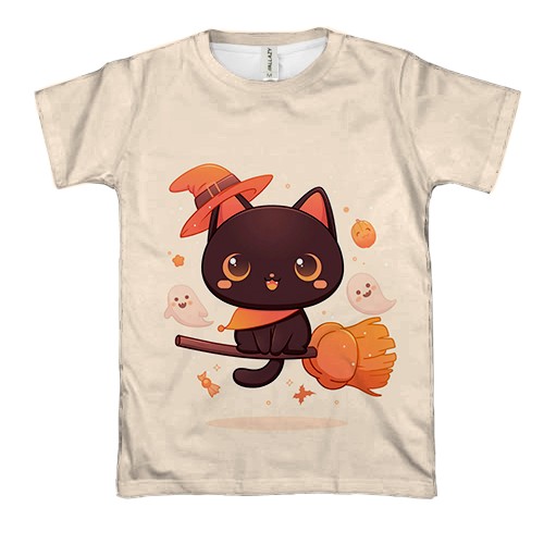 3D футболка Милый кот-ведьмочка, Хэллоуин