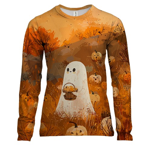 Жіночий 3D лонгслів Привид з гарбузами, Хелловін