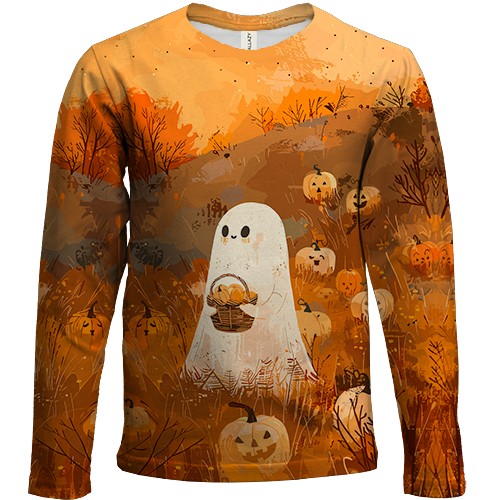 Детский 3D лонгслив Призрак с тыквами, Хэллоуин
