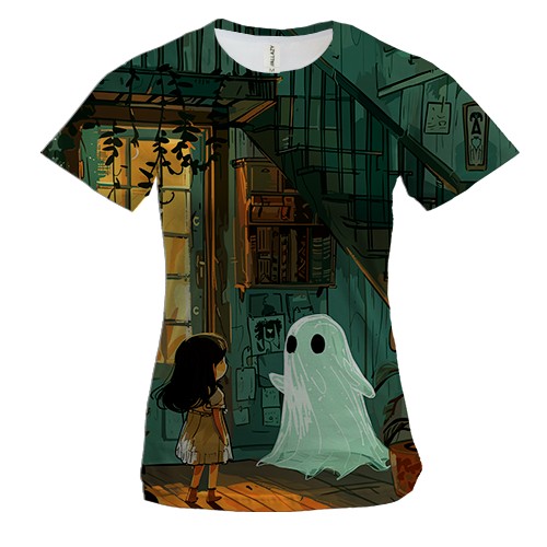 Жіноча 3D футболка Будинок із привидом, Хелловін