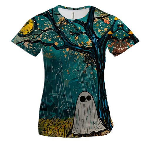 Женская 3D футболка Призрак под дождём, Хэллоуин