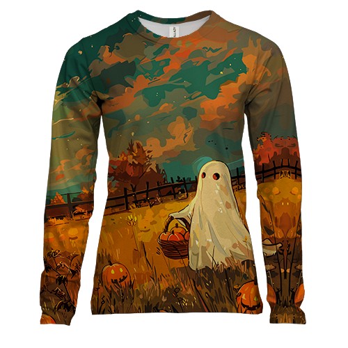 Женский 3D лонгслив Призрак на поле, Хэллоуин