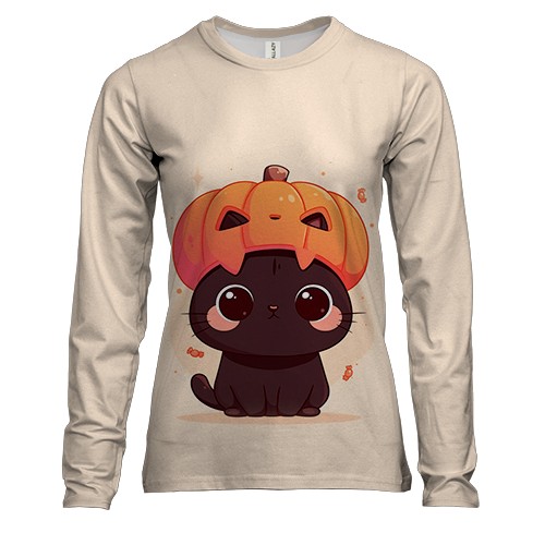 Жіночий 3D лонгслів Милий котик, Хелловін