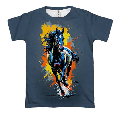 3D футболка Кінь з мазками фарби