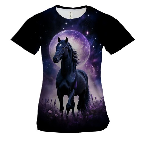 Женская 3D футболка с лошадью на фоне луны