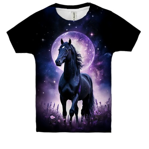 Дитяча 3D футболка з конем на тлі місяця