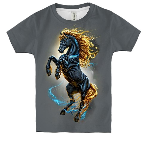 Детская 3D футболка с Золотогривой лошадью
