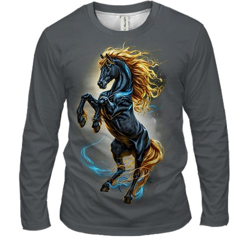 Мужской 3D лонгслив с Золотогривой лошадью