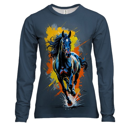 Жіночий 3D лонгслів Кінь з мазками фарби