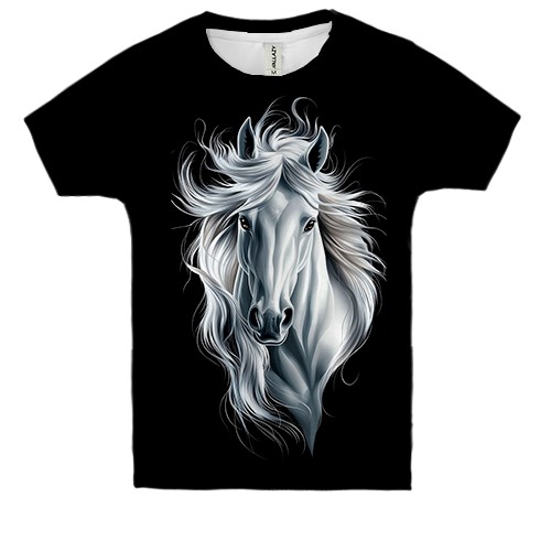 Детская 3D футболка с черно-белой лошадью