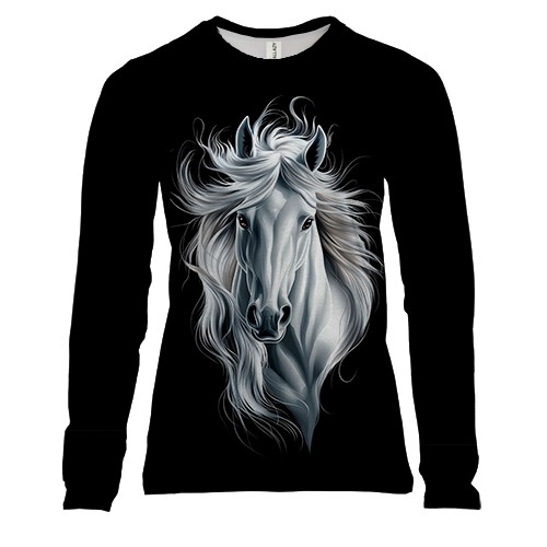 Женский 3D лонгслив с черно-белой лошадью