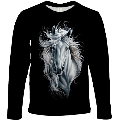 Дитячий 3D лонгслів з чорно-білим конем