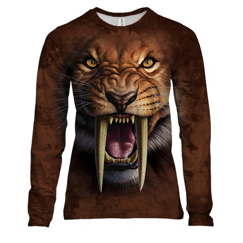 Жіночий 3D лонгслів з шаблезубим тигром
