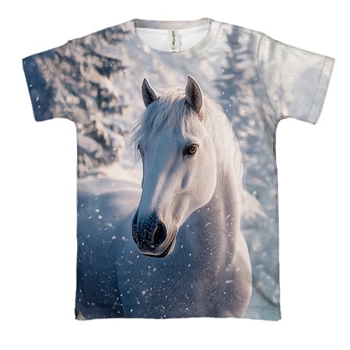 3D футболка Конь и снежный лес