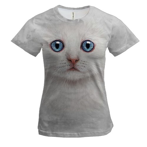 Женская 3D футболка Белый котенок