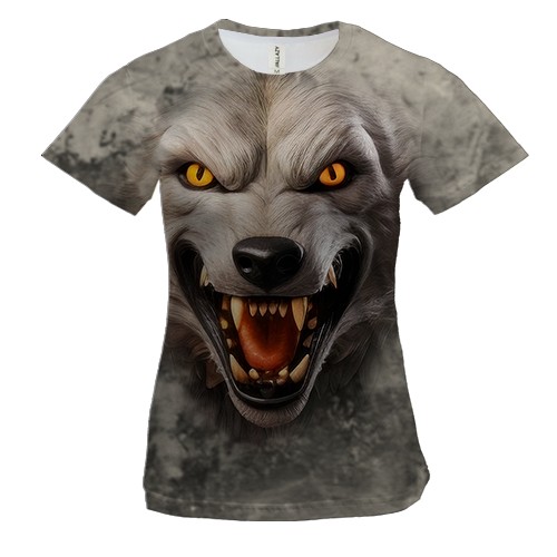 Женская 3D футболка с мордой злого волка