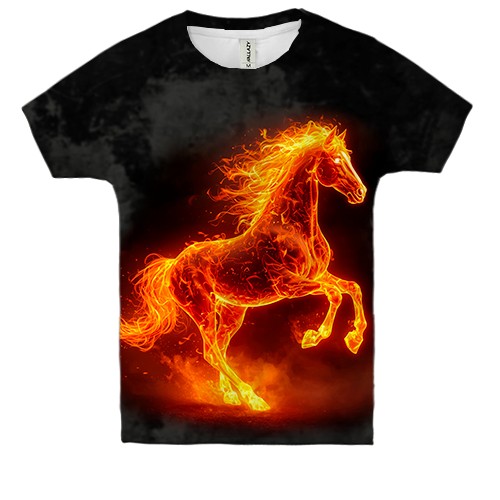 Детская 3D футболка Огненная лошадь