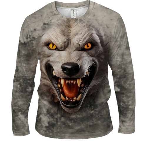 Чоловічий 3D лонгслів з мордою злого вовка