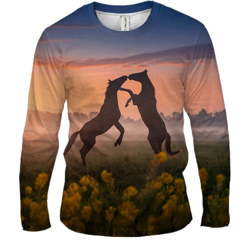 Чоловічий 3D лонгслів з конями на полі