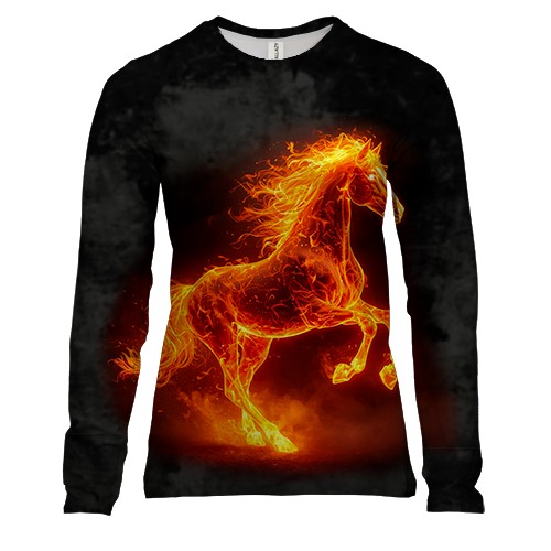 Женский 3D лонгслив Огненная лошадь