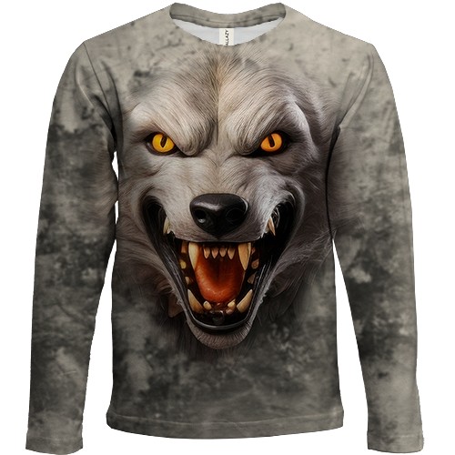 Детский 3D лонгслив с мордой злого волка
