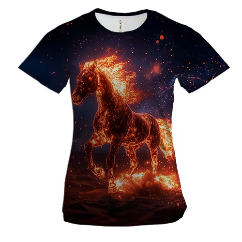 Женская 3D футболка Конь из пламени