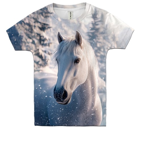 Дитяча 3D футболка Кінь і сніговий ліс
