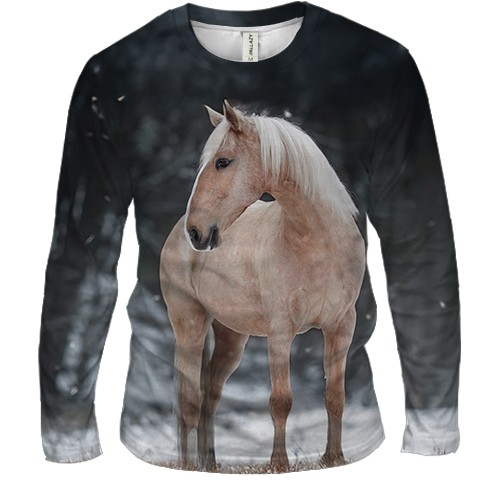 Мужской 3D лонгслив Лошадь и зима
