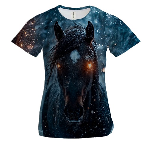 Женская 3D футболка Конь с сияющими глазами
