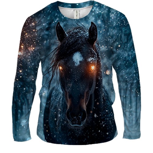 Мужской 3D лонгслив Конь с сияющими глазами