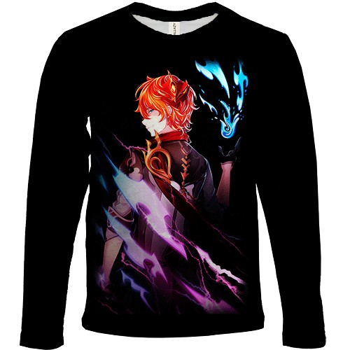 Детский 3D лонгслив Тарталья - Genshin Impact neon