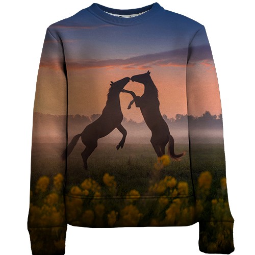 Дитячий 3D світшот з конями на полі