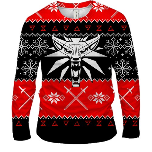 Мужской 3D лонгслив Новогодний Ведьмак