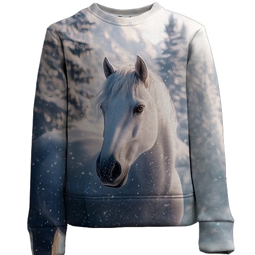 Дитячий 3D світшот Кінь і сніговий ліс