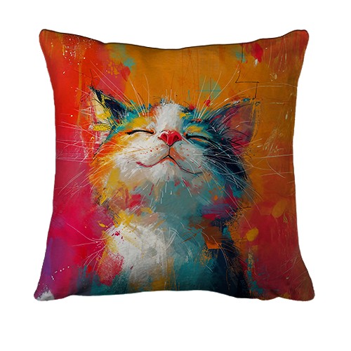 3D подушка Щасливий кіт у кольорових фарбах