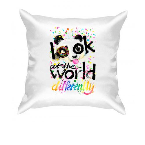 Подушка Look at the world differently с пандой